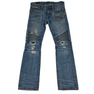 Cult Of Individuality Jeans Men 32x34 Blue Ribbed Stacked Rebel Cycle Distressed